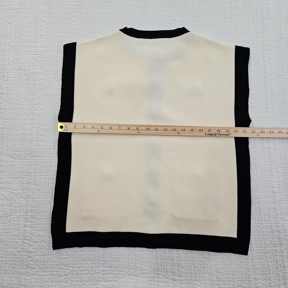 Elie Tahari Sleeveless Knit Vest NEW Women's L Large Black Cream Button Front - Picture 14 of 16